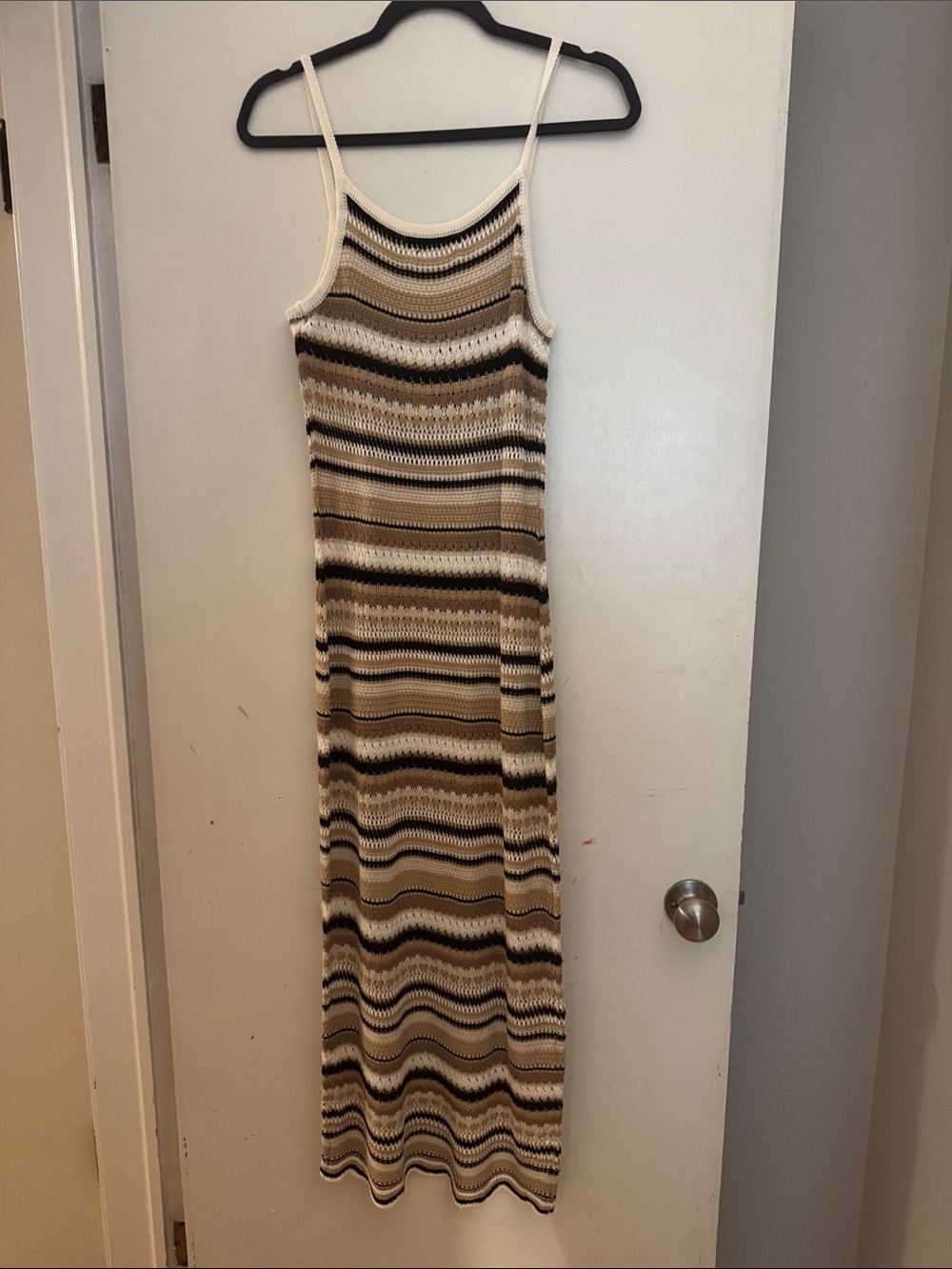 No Boundaries Striped Knit Maxi Dress in Beige, Cream and Black - Picture 3 of 3